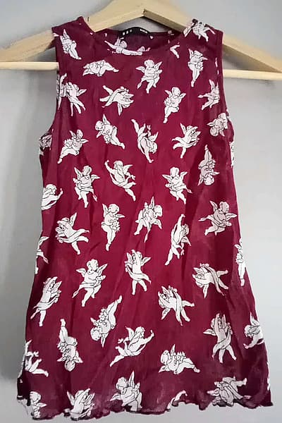 Red Cherub Print Sleeveless Top by Sasch — pre-loved on Thrifted.mt