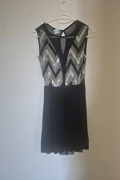 Black Sequin Zig-Zag Dress