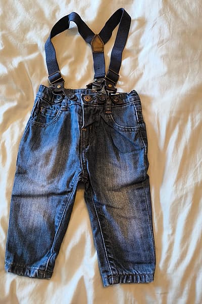 Baby denim trousers with suspenders by Prenatal — pre-loved on Thrifted.mt