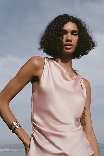 Zara Pink Satin Cowl Neck Top (XS) by Zara — pre-loved on Thrifted.mt