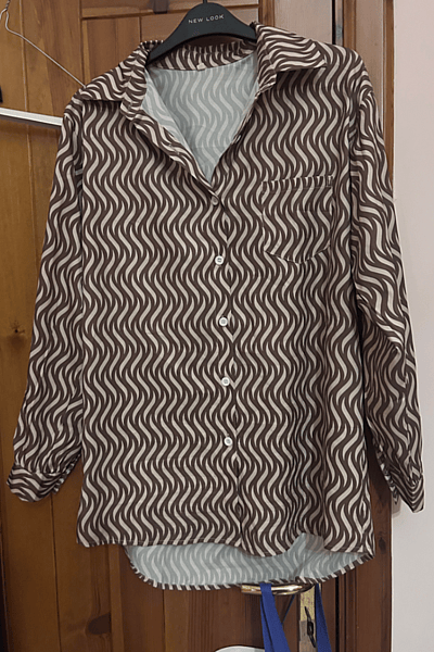 Brown Patterned Long Sleeve Shirt by SHEIN — pre-loved on Thrifted.mt