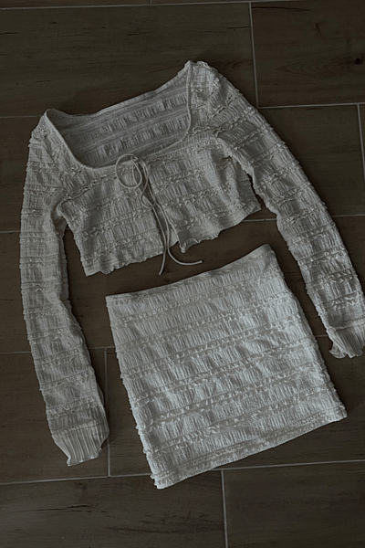 Cream Ruffled Top and Skirt Set by SHEIN — pre-loved on Thrifted.mt