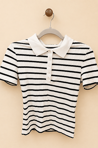 Striped Ribbed Polo Top by SHEIN — pre-loved on Thrifted.mt