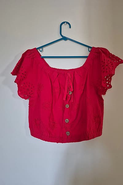 Red Broderie Anglaise Crop Top