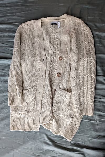 Cable Knit Cream Cardigan by Reclaimed Vintage — pre-loved on Thrifted.mt