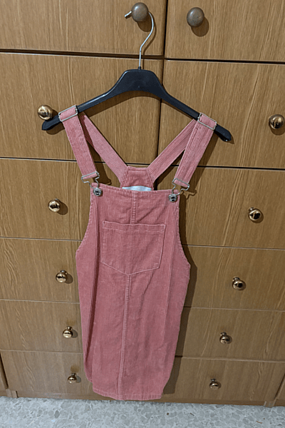 Corduroy Pink Pinafore Dress by Stradivarius — pre-loved on Thrifted.mt