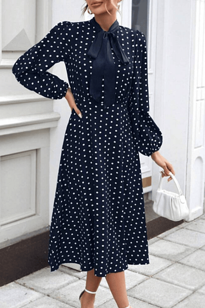 Frenchy Polka Dot Tie Neck A-Line Dress  by Shein — pre-loved on Thrifted.mt