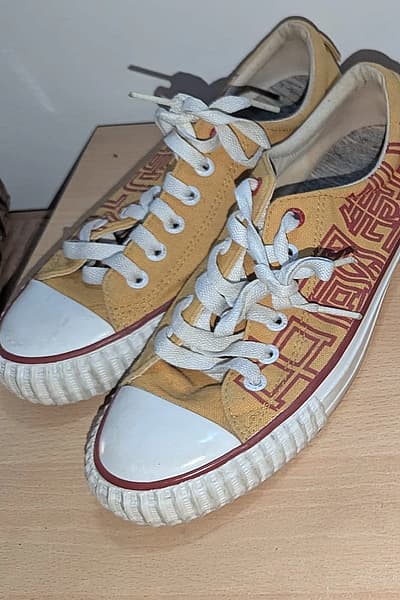 Mustard Yellow Patterned Canvas Trainers — pre-loved on Thrifted.mt