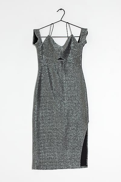 Sparkly Silver Metallic Midi Dress by Top shop — pre-loved on Thrifted.mt
