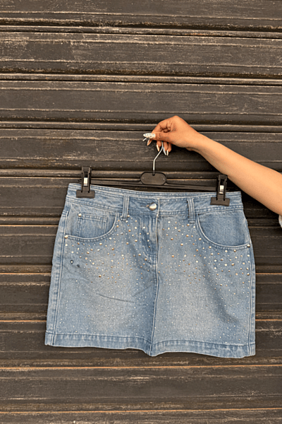 Embellished light blue denim skirt by George — pre-loved on Thrifted.mt