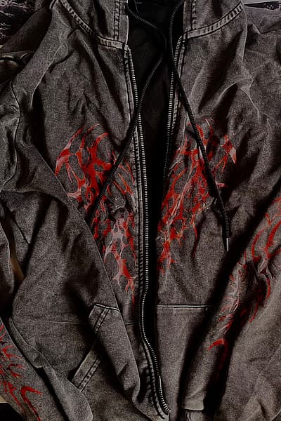 Washed out black hoodie with red cybercigil print by SHEIN — pre-loved on Thrifted.mt