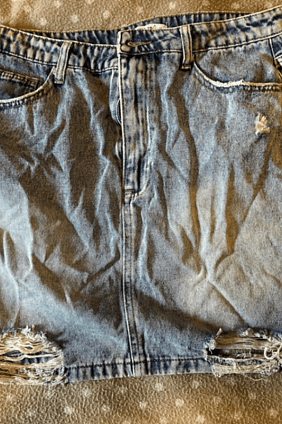 Distressed Denim Mini Skirt by FREE 2BU — pre-loved on Thrifted.mt