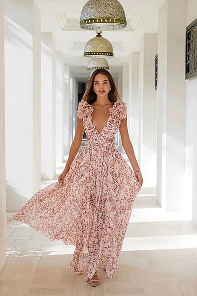 ALB Cassini Floral ruffle maxi dress size 8 by Anne Louise Boutique — pre-loved on Thrifted.mt