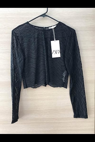 Zara Black Lace Long-Sleeve Top by Zara — pre-loved on Thrifted.mt
