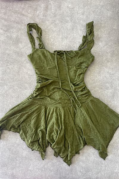 Green textured ruffle mini dress - never used — pre-loved on Thrifted.mt