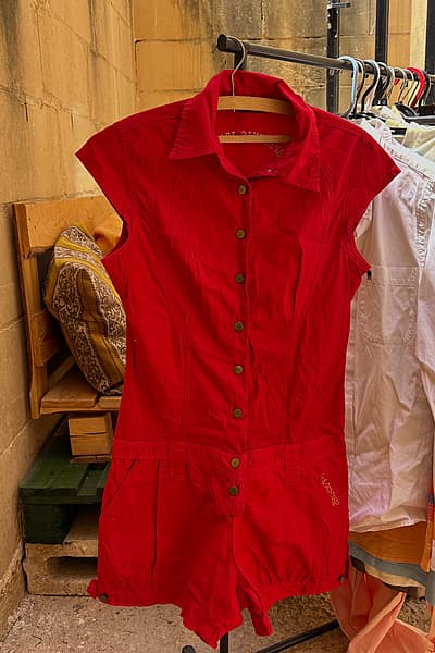 Vintage Specchio Red Sleeveless Denim Romper Playsuit by Specchio Jeans — pre-loved on Thrifted.mt