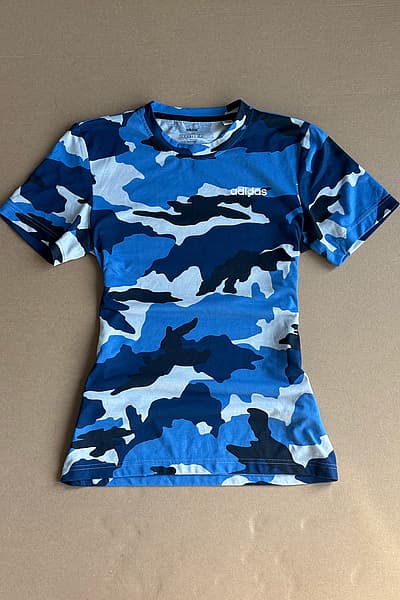 Vinatge Adidas Blue Camo Print Tee by Adidas — pre-loved on Thrifted.mt