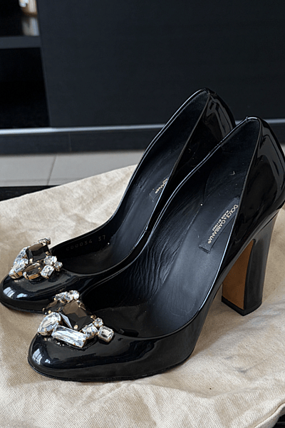 Embellished Black Patent Leather Heels by Dolce & Gabbana — pre-loved on Thrifted.mt