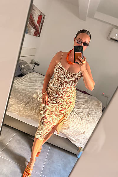 Bershka ruched patterned midi dress by Bershka — pre-loved on Thrifted.mt