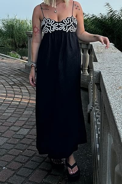 Black Oysho Embroidered Dress by Oysho — pre-loved on Thrifted.mt