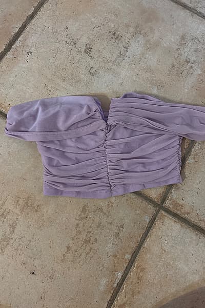 Lilac Ruched Bardot Crop Top by Shein — pre-loved on Thrifted.mt