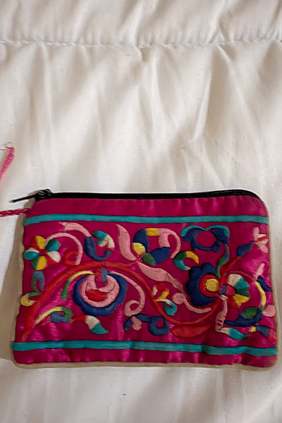 Embroidered Pink Zip Pouch Bag — pre-loved on Thrifted.mt