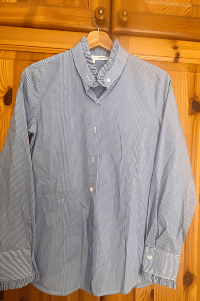 Blue Striped Ruffle Collar Shirt by NaraCamice — pre-loved on Thrifted.mt