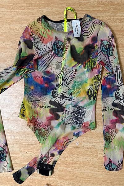 Collusion colourful Print Mesh Longsleeve Bodysuit by Collusion — pre-loved on Thrifted.mt