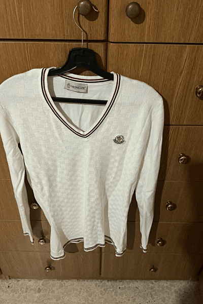 White V-Neck Moncler Knit Sweater — pre-loved on Thrifted.mt