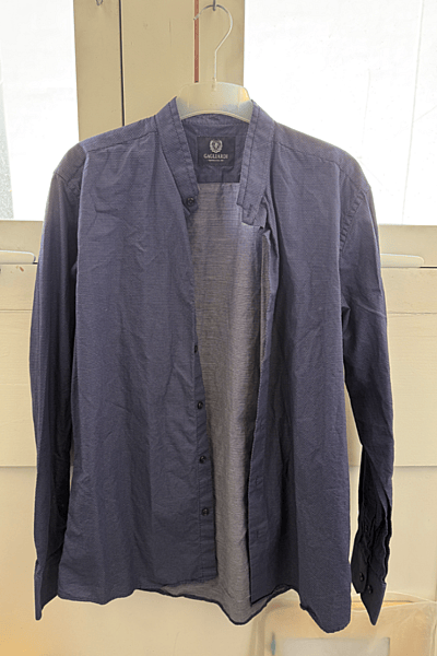 Gagliardi Blue Patterned Collarless Shirt by Gagliardi — pre-loved on Thrifted.mt