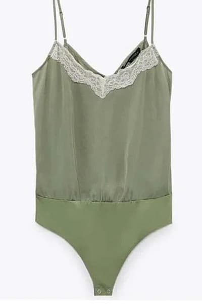 Zara Lace Trim Satin Bodysuit by Zara — pre-loved on Thrifted.mt