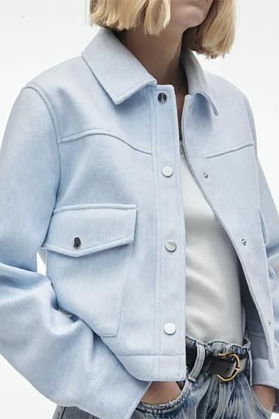 ZARA Light blue cropped shirt jacket (XS) by Zara — pre-loved on Thrifted.mt