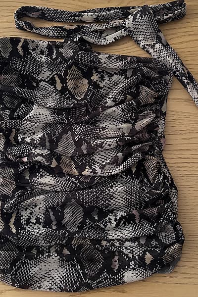 Zara snakeskin ruched tie top by Zara — pre-loved on Thrifted.mt