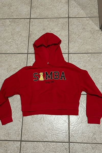 Red Disney Simba Cropped Hoodie by Disney — pre-loved on Thrifted.mt