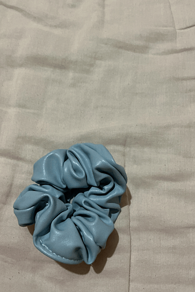 Light Blue Faux Leather Scrunchie — pre-loved on Thrifted.mt