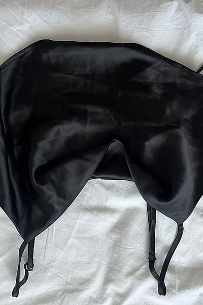 Black satin cowl neck top by Forever 21 — pre-loved on Thrifted.mt