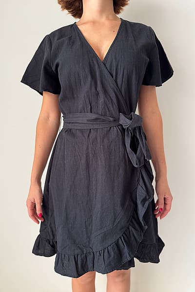 Black Ruffle Wrap Mini Dress — pre-loved on Thrifted.mt