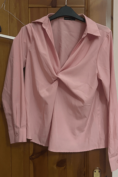Pink twist front long sleeve shirt by SHEIN — pre-loved on Thrifted.mt