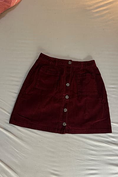 Burgundy Corduroy Button Front Skirt — pre-loved on Thrifted.mt