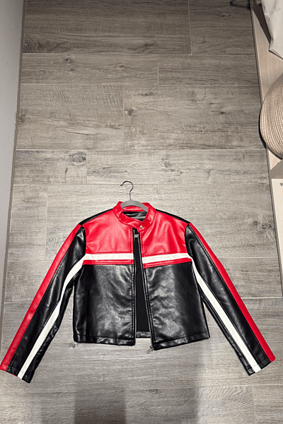Colourblock Faux Leather Biker Jacket by SHEIN — pre-loved on Thrifted.mt