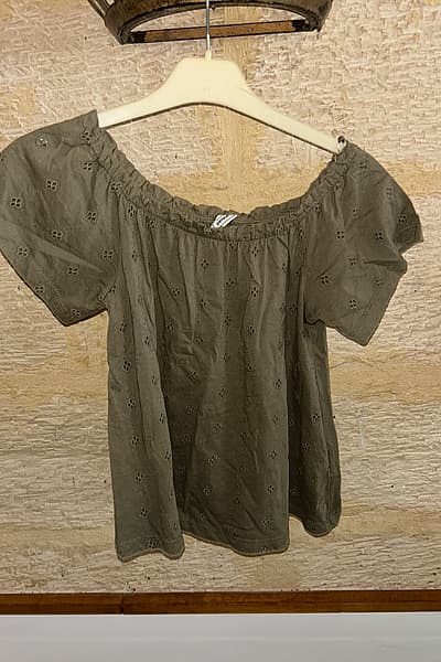 Olive Green Eyelet Bardot Top by Pimkie — pre-loved on Thrifted.mt