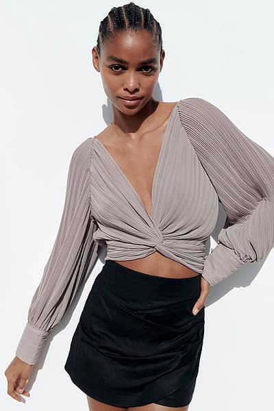 Zara Pleated V-Neck Twist Top by Zara — pre-loved on Thrifted.mt