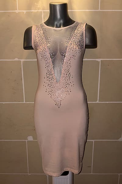 Peach Mesh Plunge Neckline Dress Size M by Miss Moi — pre-loved on Thrifted.mt