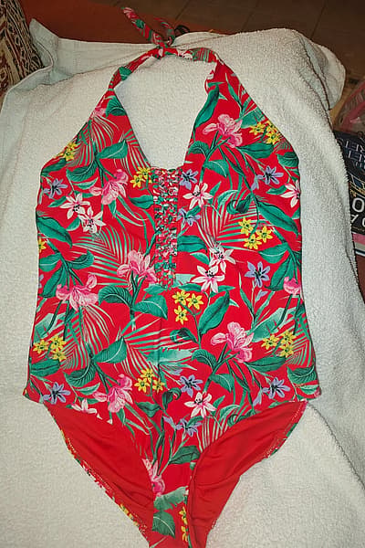 Red Floral Halterneck Swimsuit — pre-loved on Thrifted.mt