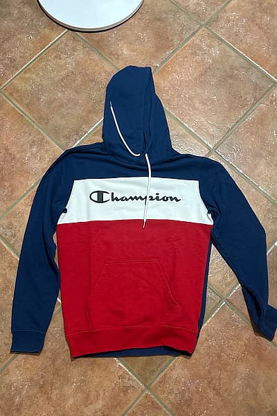 Champion Tricolour Logo Hoodie by Champion — pre-loved on Thrifted.mt