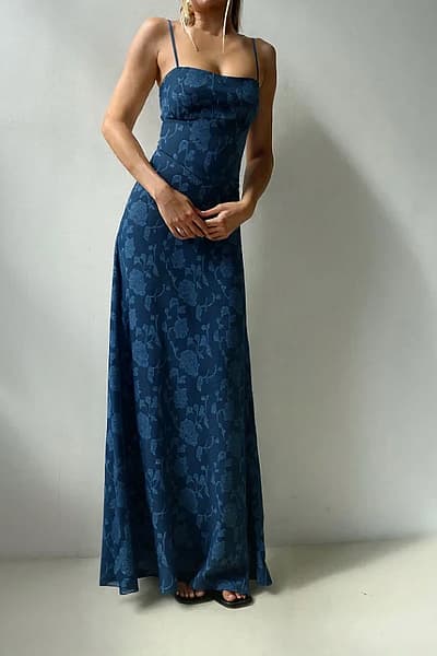 Blue floral maxi slip dress — pre-loved on Thrifted.mt
