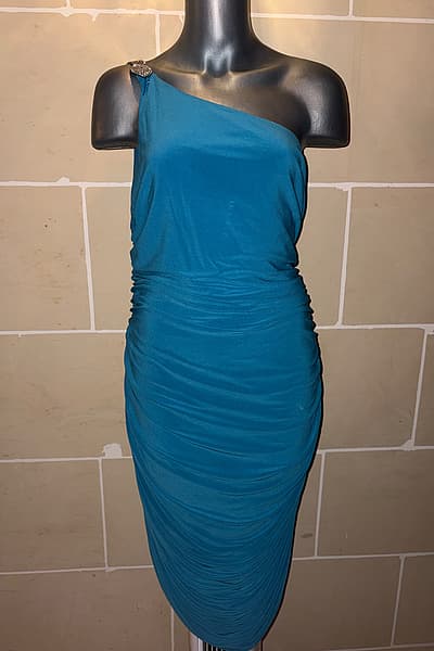 Aqua Blue One Shoulder Dress Size M/L by Unknown — pre-loved on Thrifted.mt