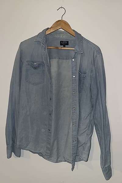 Boohoo MAN Light Blue Denim Shirt by Boohoo MAN — pre-loved on Thrifted.mt
