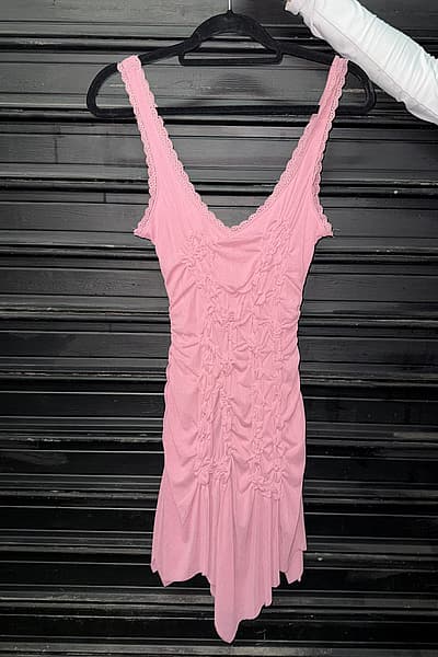 Pink Ruched Lace Trim Dress by Zara — pre-loved on Thrifted.mt