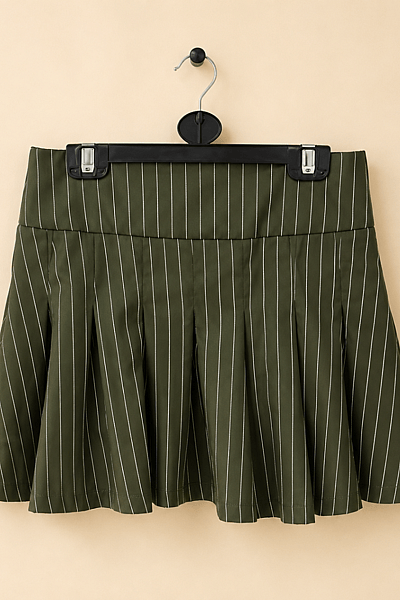 Olive Green Pinstripe Pleated Mini by Shein — pre-loved on Thrifted.mt
